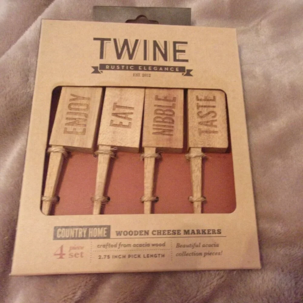 New Twine Rustic Elegance Wooden Cheese Markers Set Of 4